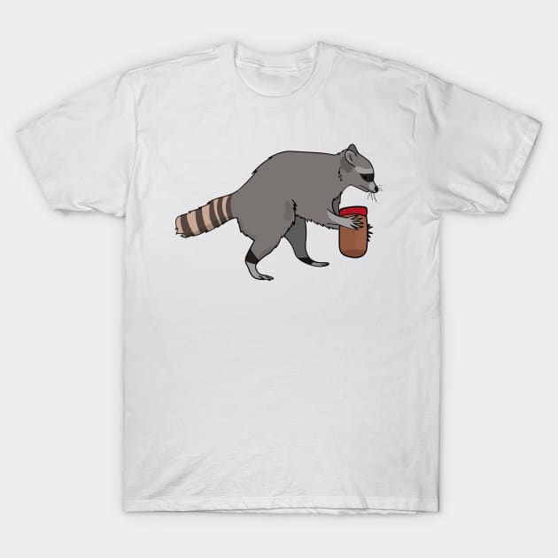 Raccoon Stealing Peanut Butter T-Shirt by jeff's stickers